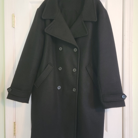 Time and Tru Women's Plus Size Double Breasted Coat Black - Picture 2 of 7